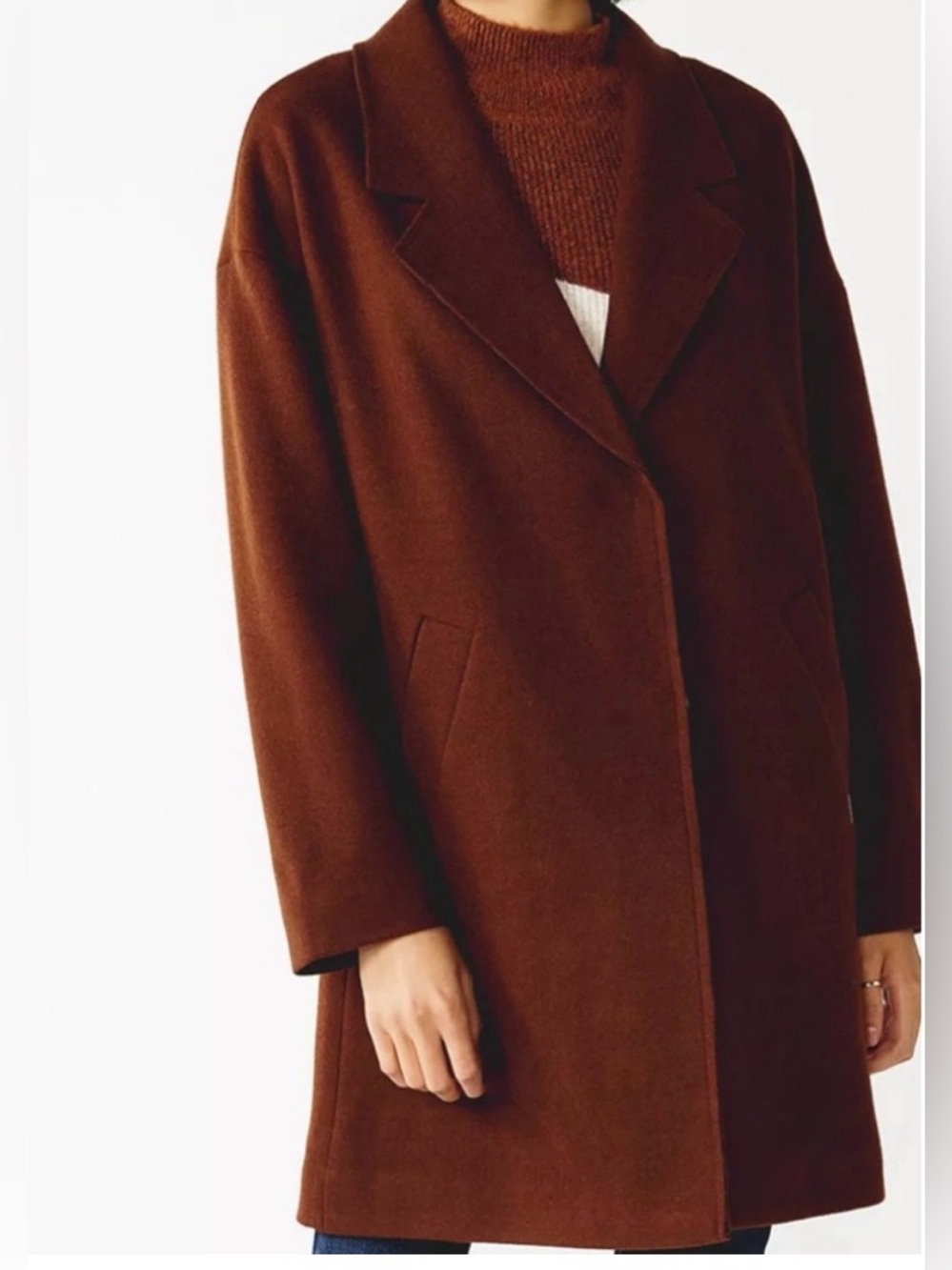 Nine West Women's Rust Brown Relaxed Fit Wool-Blend Coat Large NWT